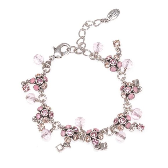 Pilgrim Silvertone Pink and Peach Cluster Gemstone Bracelet - Picture 1 of 2